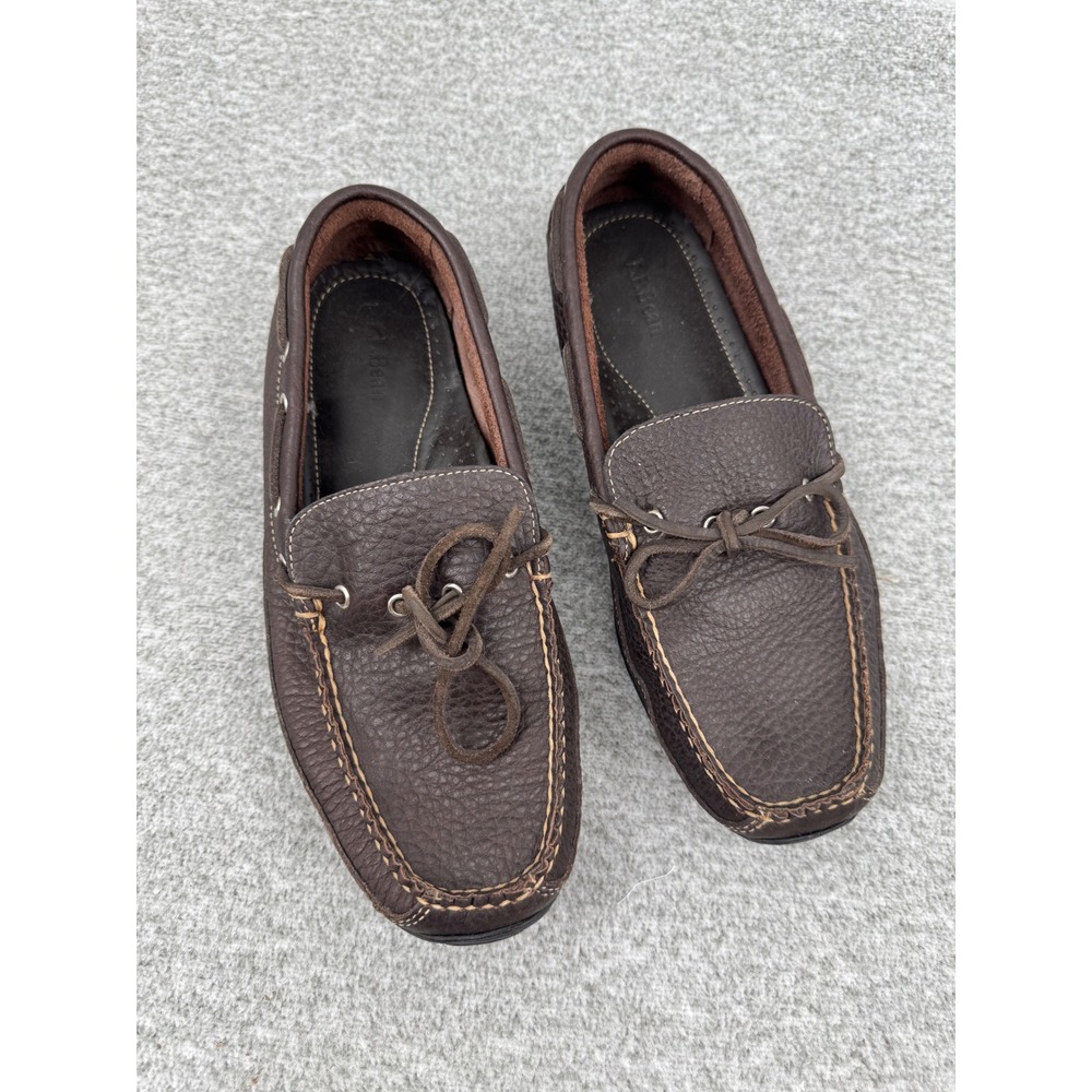LL Bean Driving Moccasins Brown Pebbled Leather Loafers Men's Size 9 EE Wide